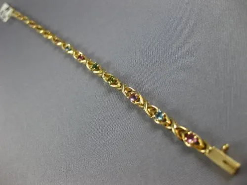 ESTATE 2.10CT AAA MULTI GEM 14KT YELLOW GOLD 3D CLASSIC X LOVE TENNIS BRACELET