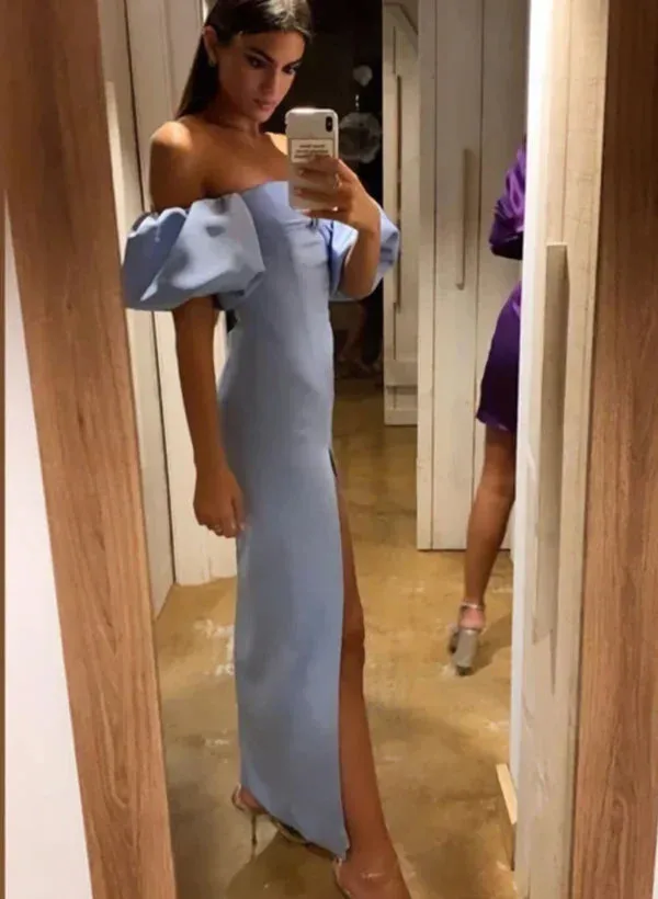 Fashion Off The Shoulder Prom Dress Charming Evening Party Dress With Slit