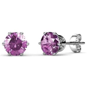February Birthstone Amethyst Earrings, 18k White Gold Plated Stud Earrings with 1CT Crystals