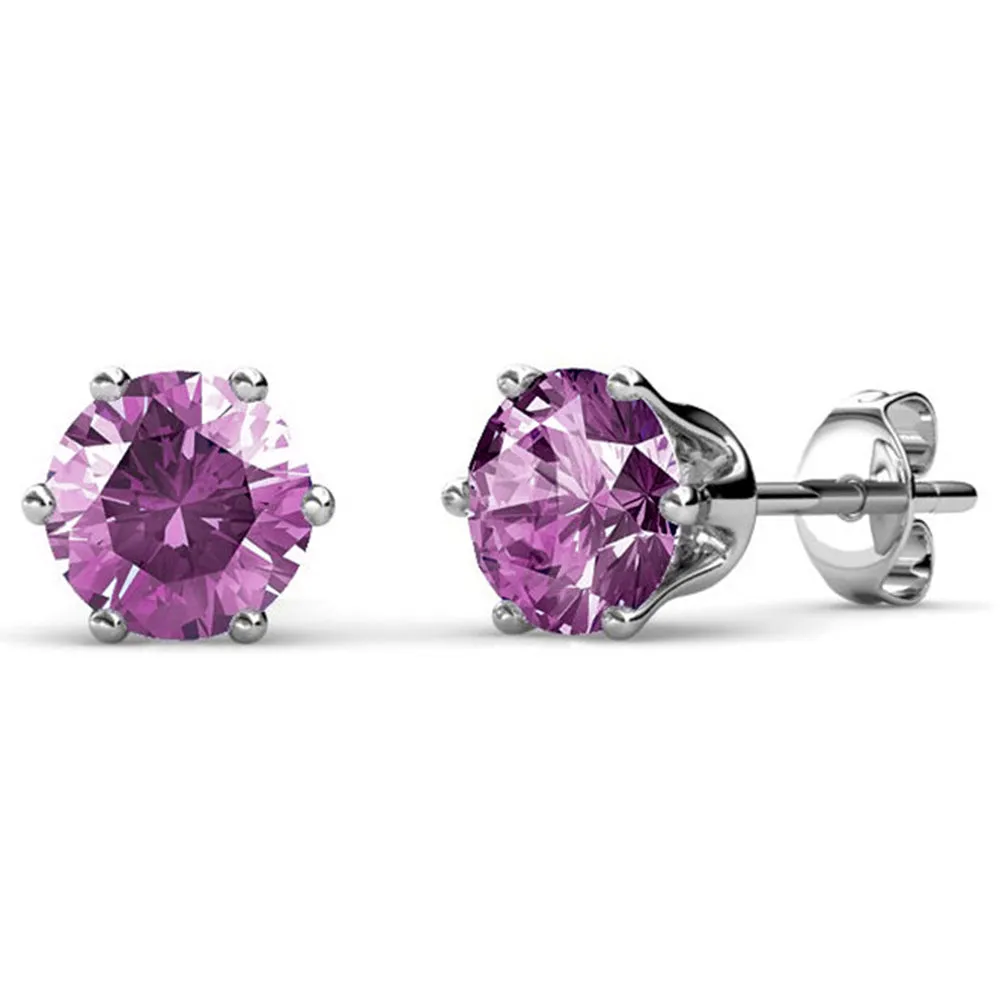 February Birthstone Amethyst Earrings, 18k White Gold Plated Stud Earrings with 1CT Crystals