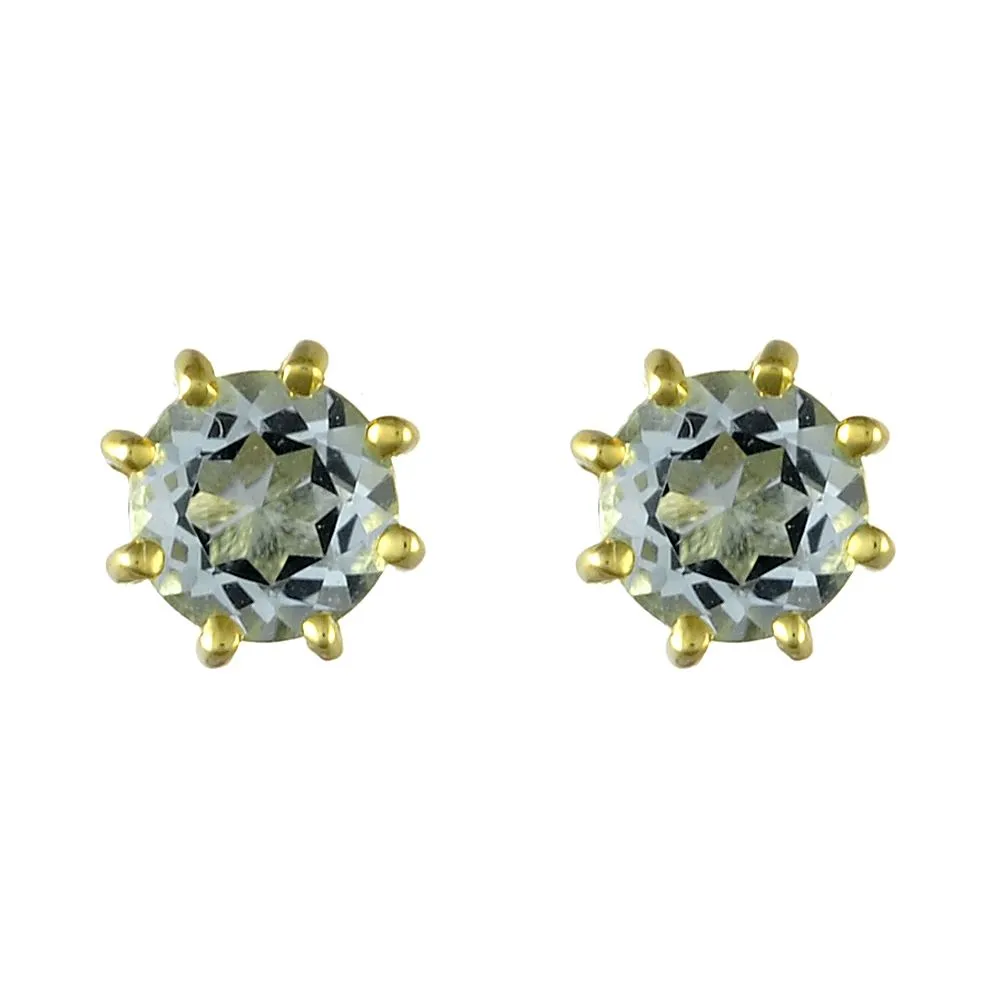 Gelb 9ct Gold 0.79ct Natürlich Aquamarin Klassisch Runde Ohrstecker Ohrringe 5mm