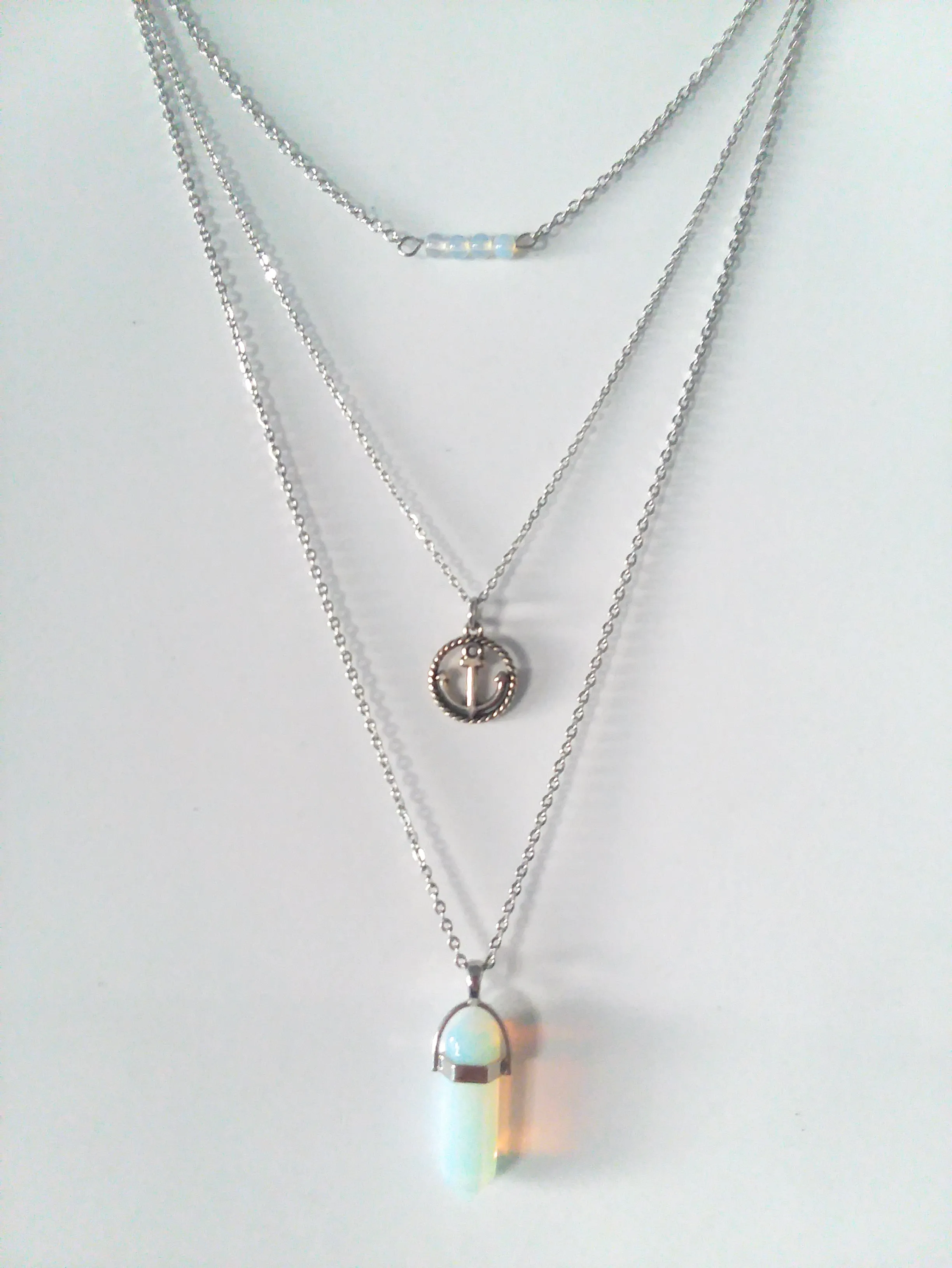 Gemstone & Charm Layered Necklace Set - Sea Opal