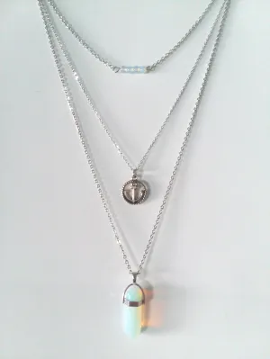 Gemstone & Charm Layered Necklace Set - Sea Opal