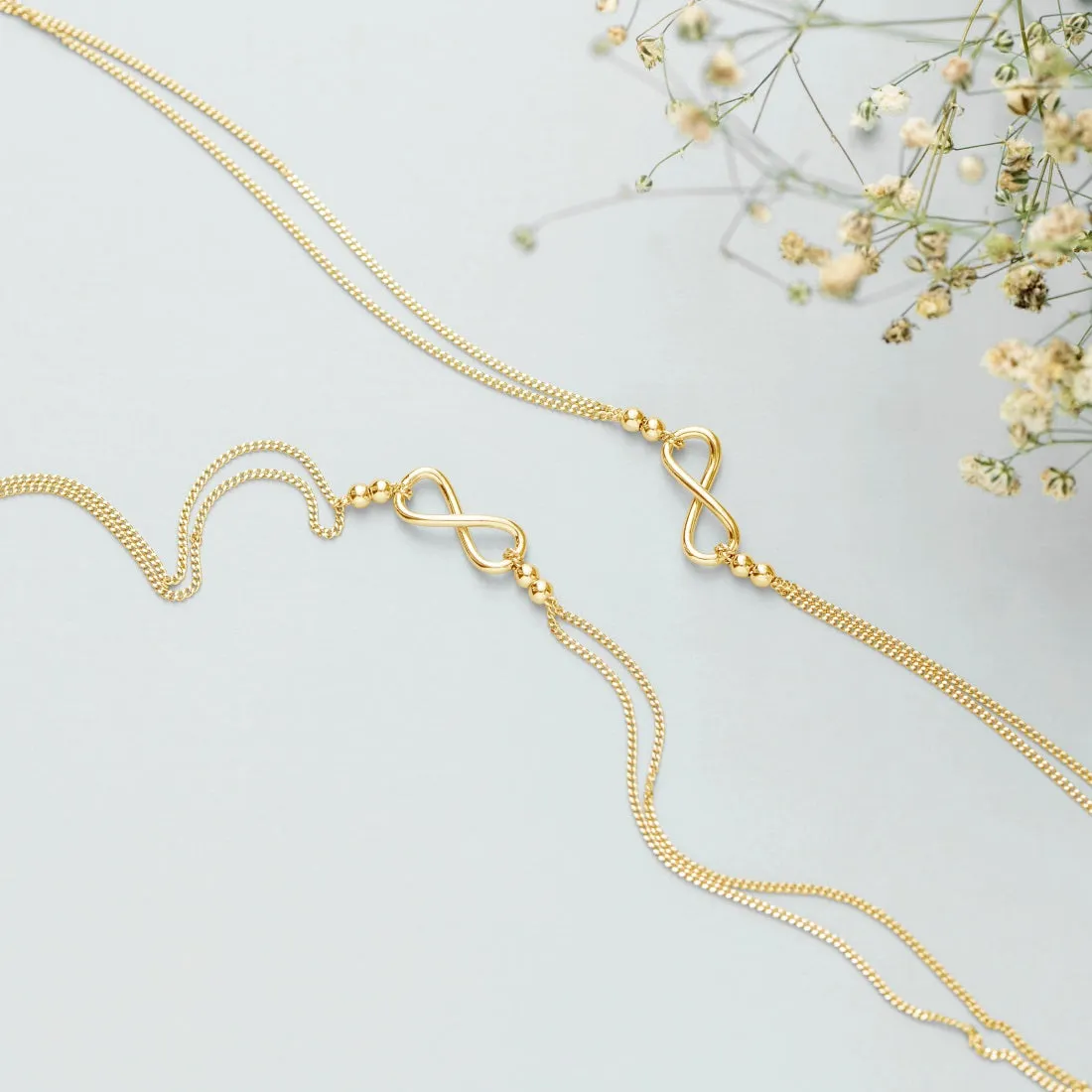 Gilded Infinity Duo 925 Sterling Silver Gold-Plated Chain Anklet