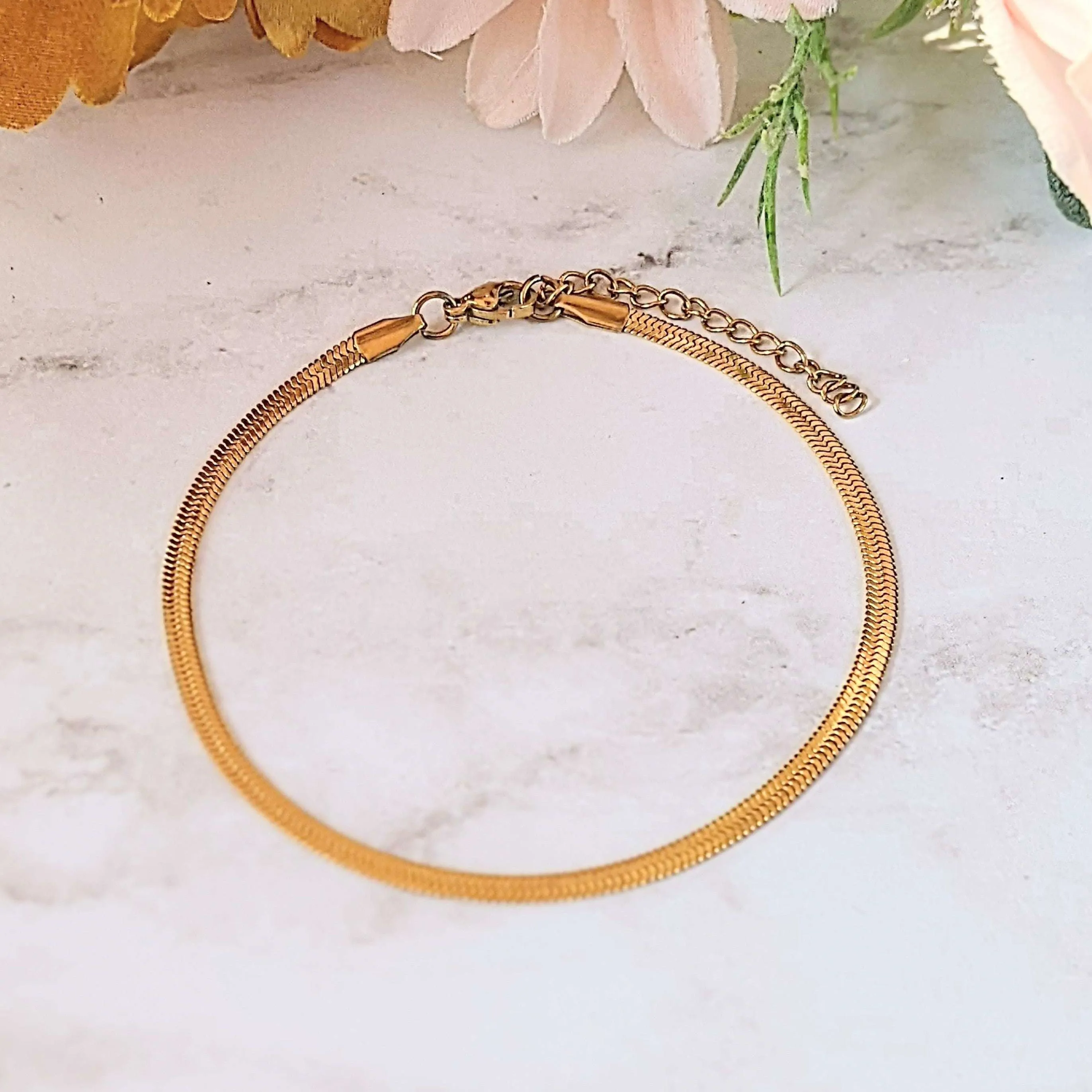 Gold Herringbone Chain Anklet