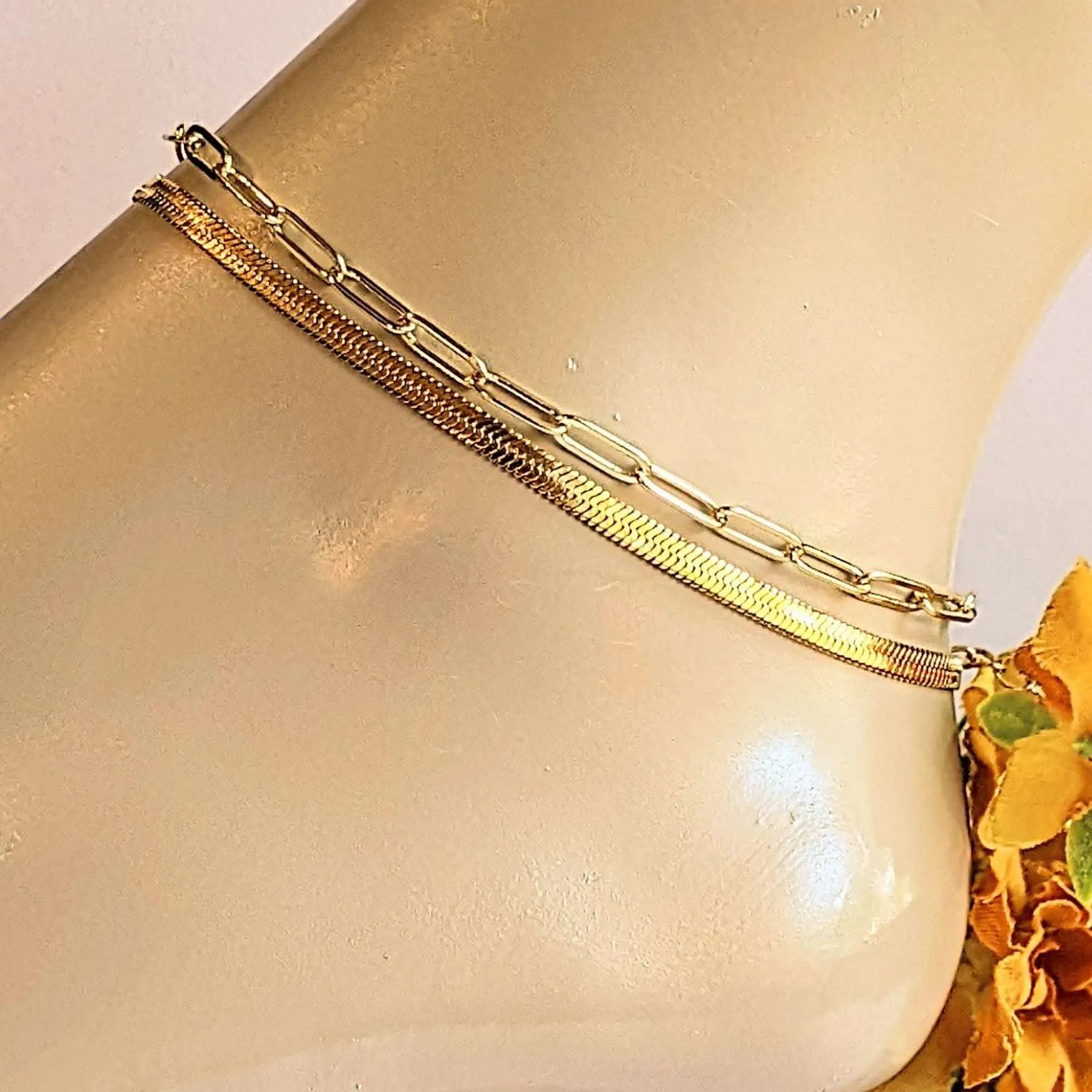 Gold Herringbone Chain Anklet