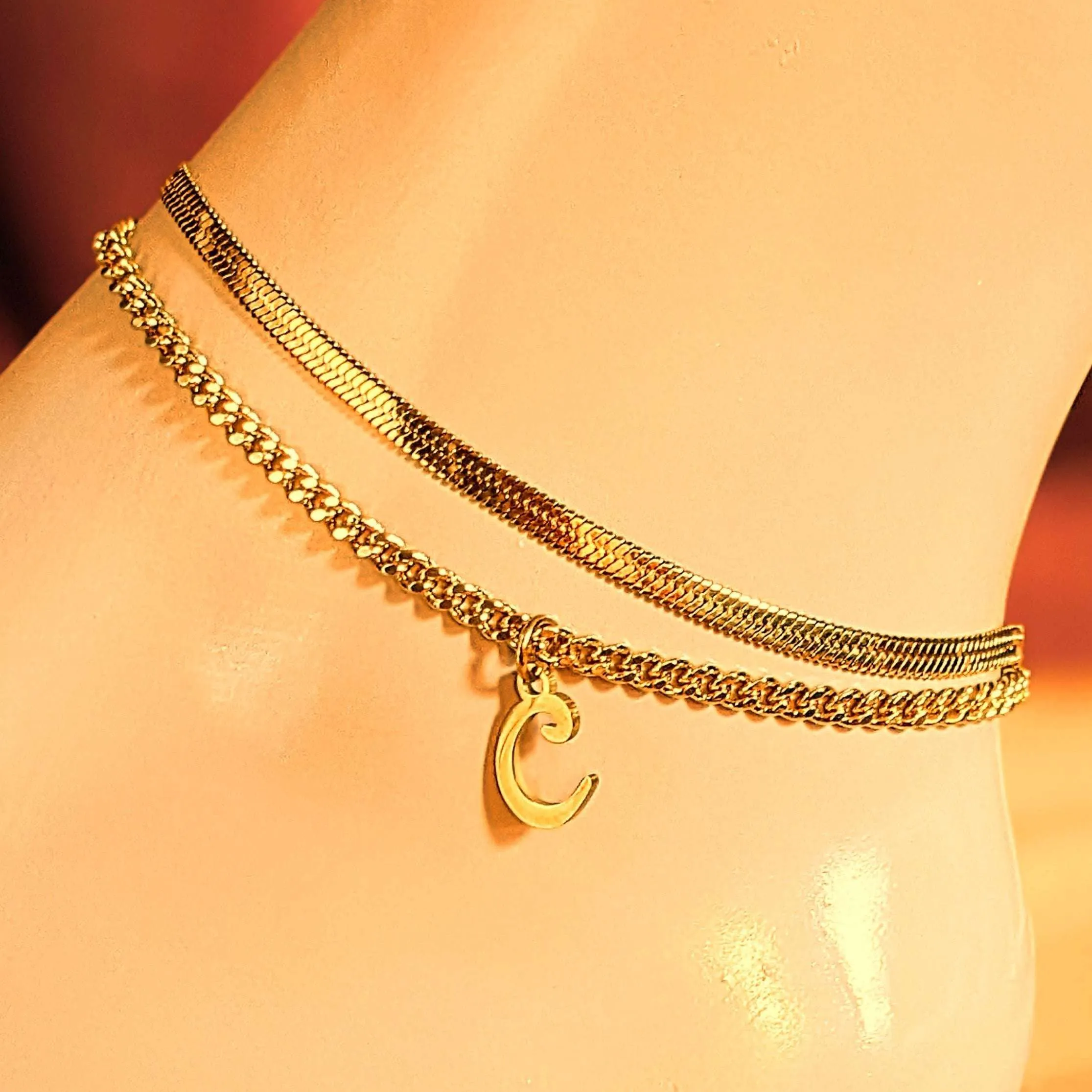 Gold Herringbone Chain Anklet