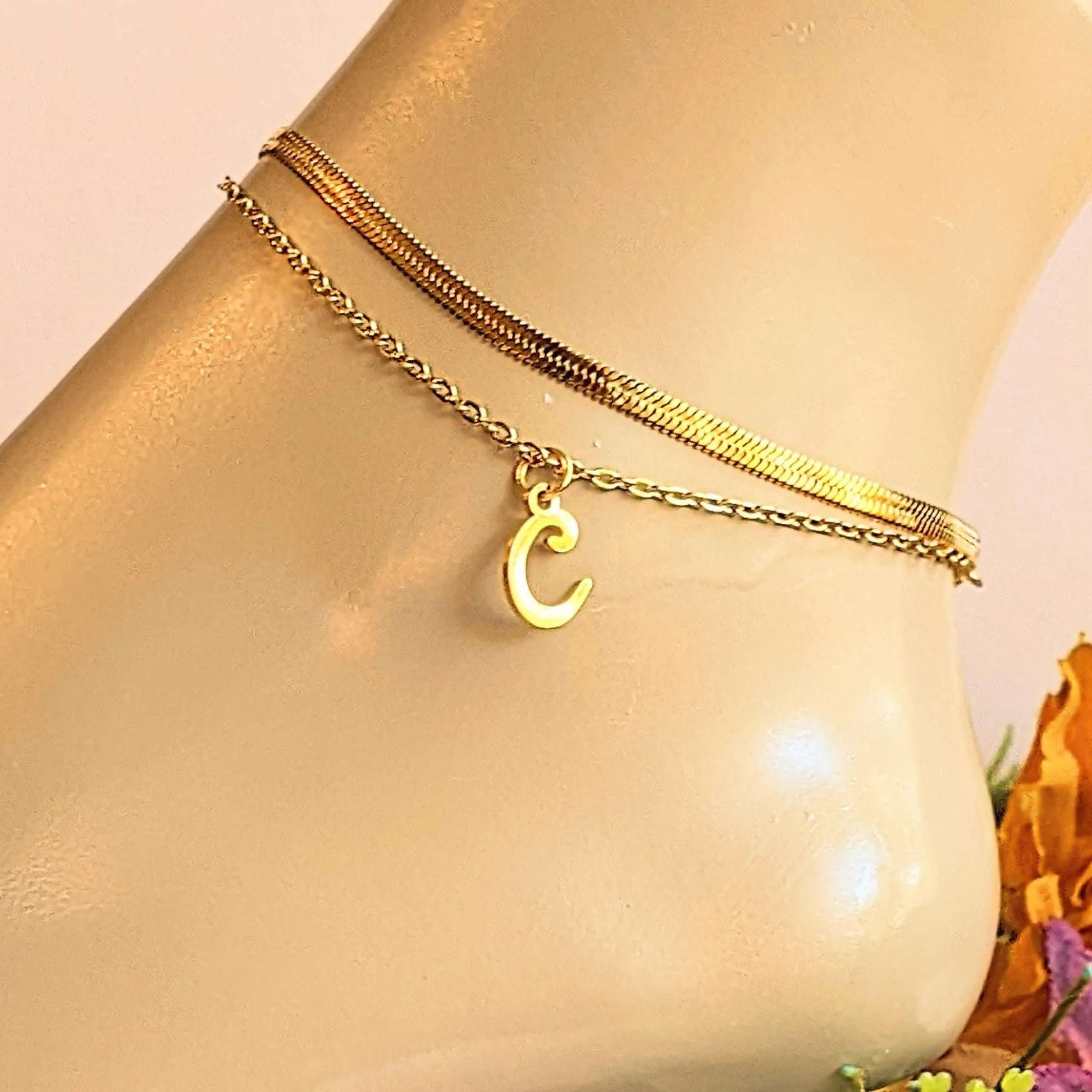 Gold Herringbone Chain Anklet