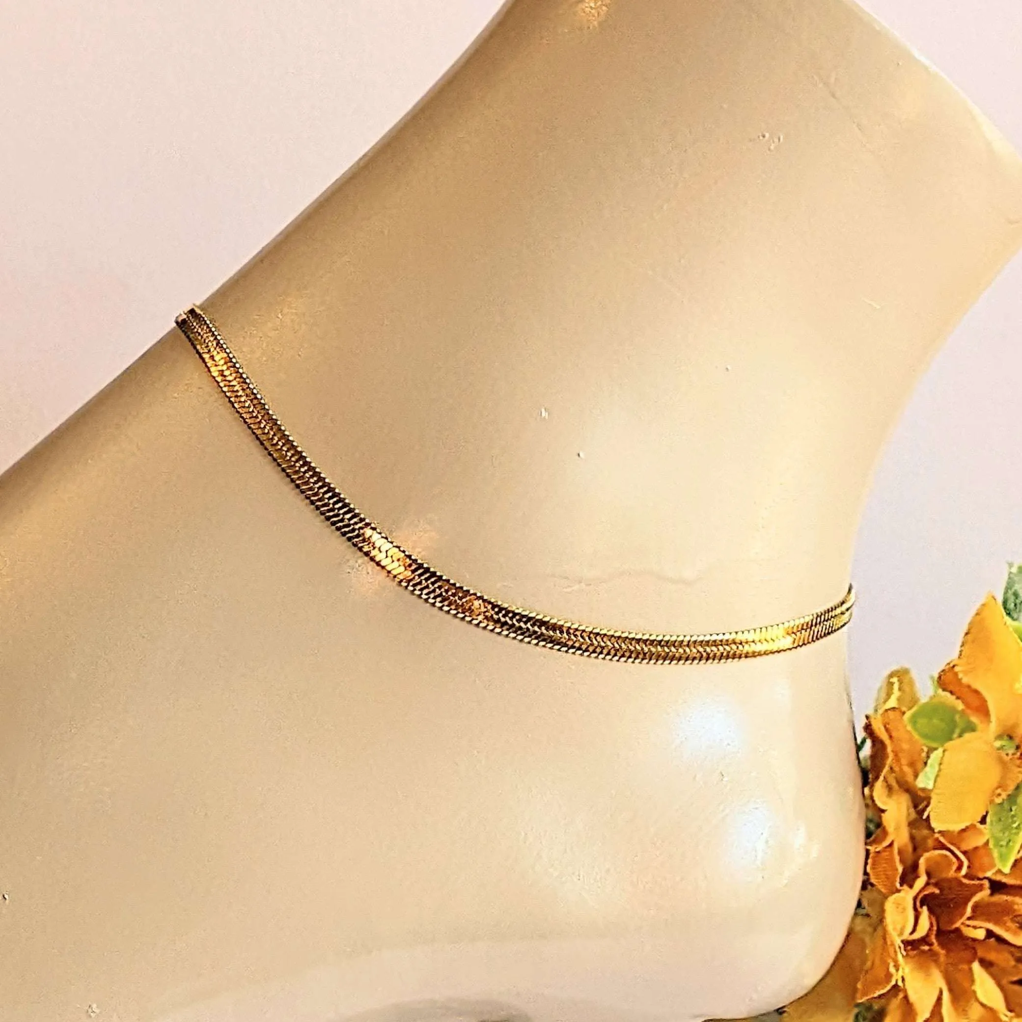 Gold Herringbone Chain Anklet