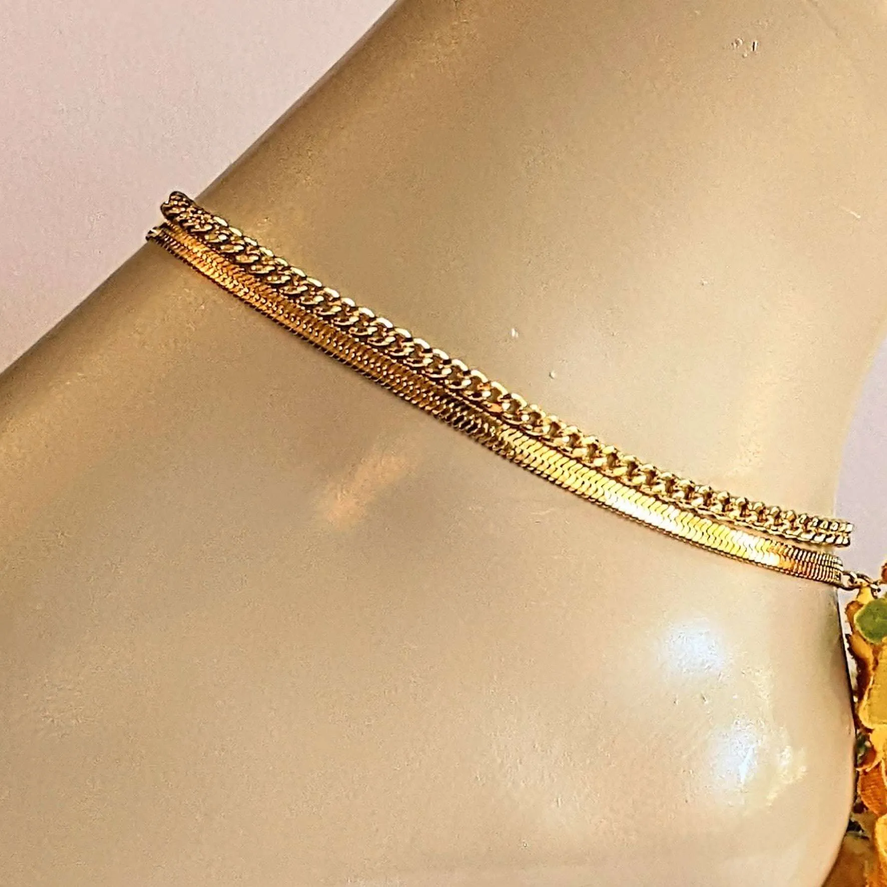 Gold Herringbone Chain Anklet