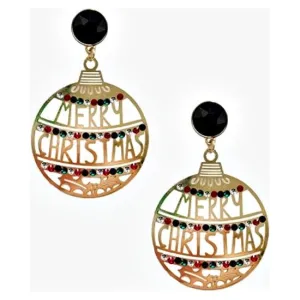 Gold Metal Merry Christmas Ornament Earrings