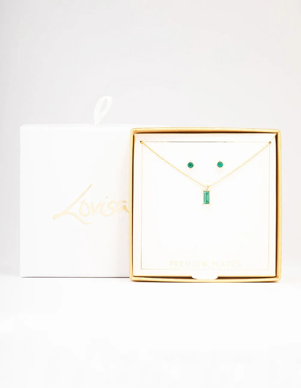 Gold Plated Emerald Baguette Jewellery Set