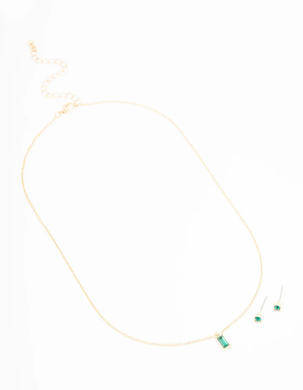 Gold Plated Emerald Baguette Jewellery Set