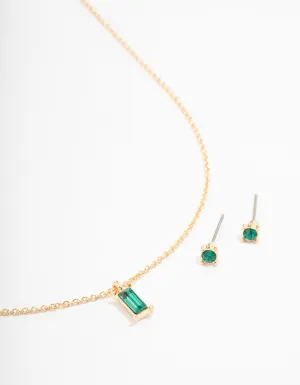 Gold Plated Emerald Baguette Jewellery Set
