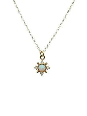 Gold Plated White Opal Starburst Charm on 18KT Gold-Fill Chain Necklace