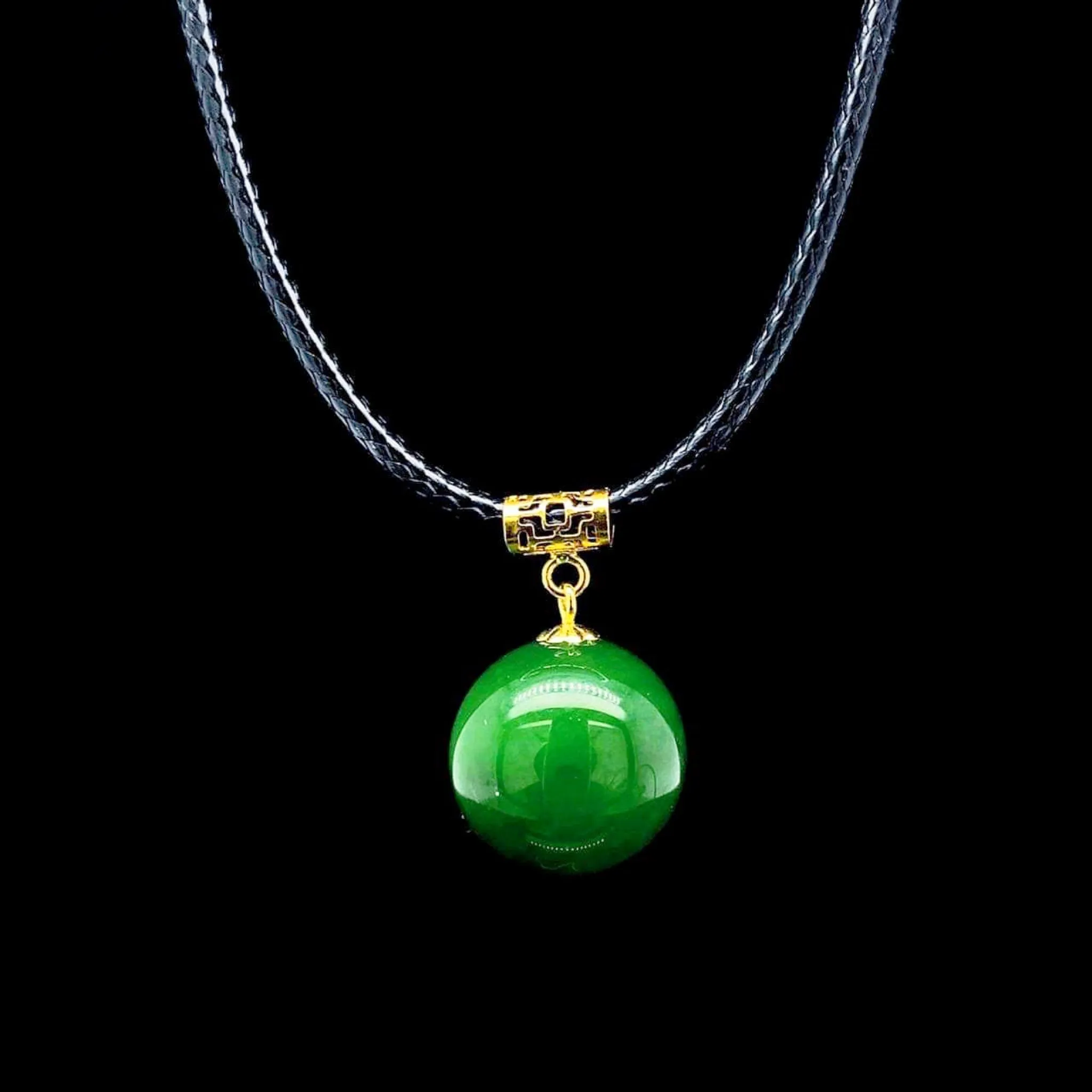 #GOLD2024| 18kt Solid Gold Pendant Large Jade Gemstones Leather Necklace