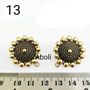 Golden round floral stud components metal earrings findings ESG13