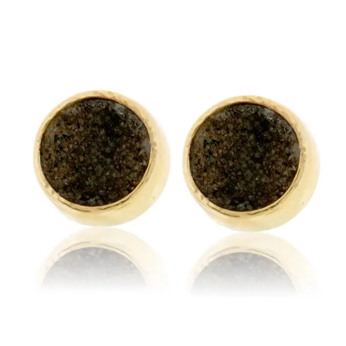 Gray Black Druzy Bezel Set Stud Earrings