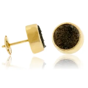 Gray Black Druzy Bezel Set Stud Earrings