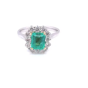 Green Emerald Halo Diamond Ring