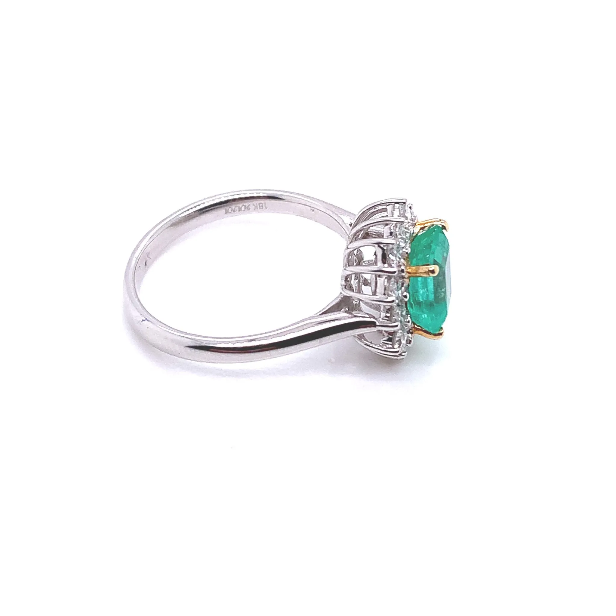 Green Emerald Halo Diamond Ring