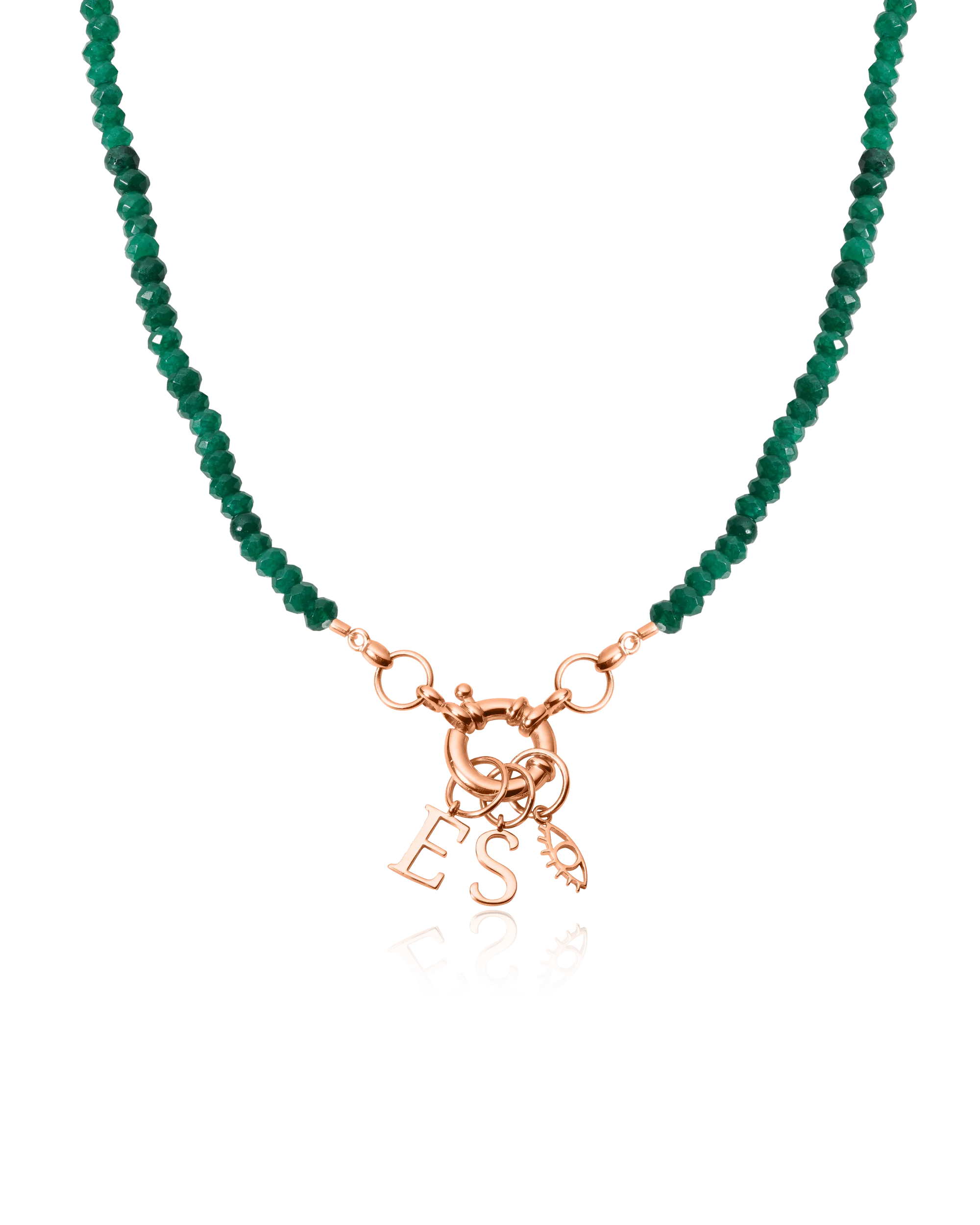 Green Jade Charm Lock Necklace - 18K Rose Vermeil