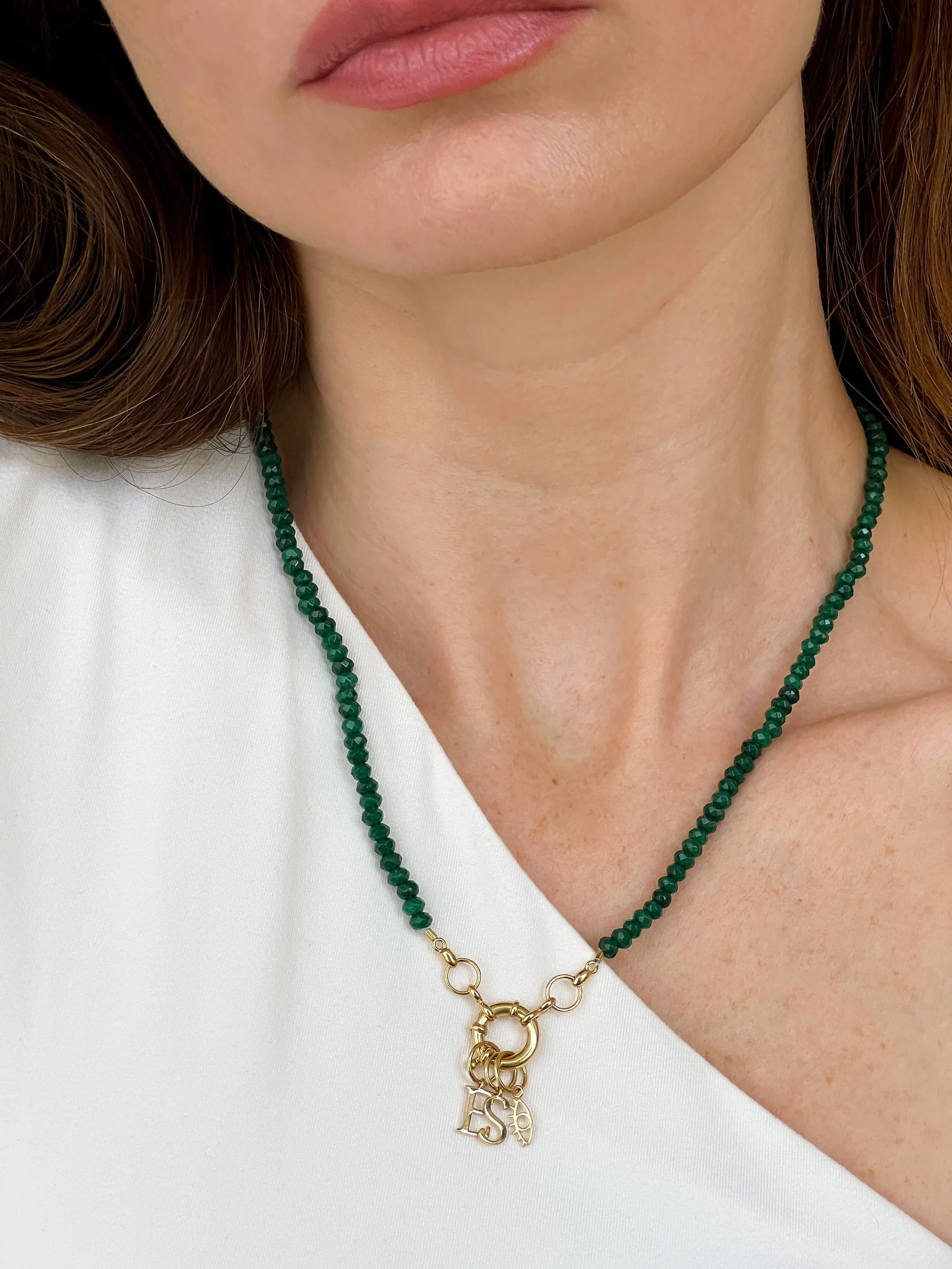 Green Jade Charm Lock Necklace - 18K Rose Vermeil