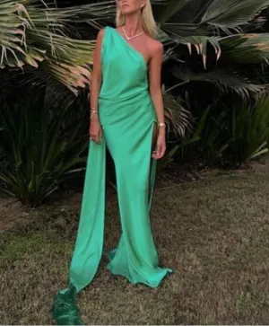 Green One Shoulder Long Prom Dress Party Dress Charming Evening Dress Wholesale