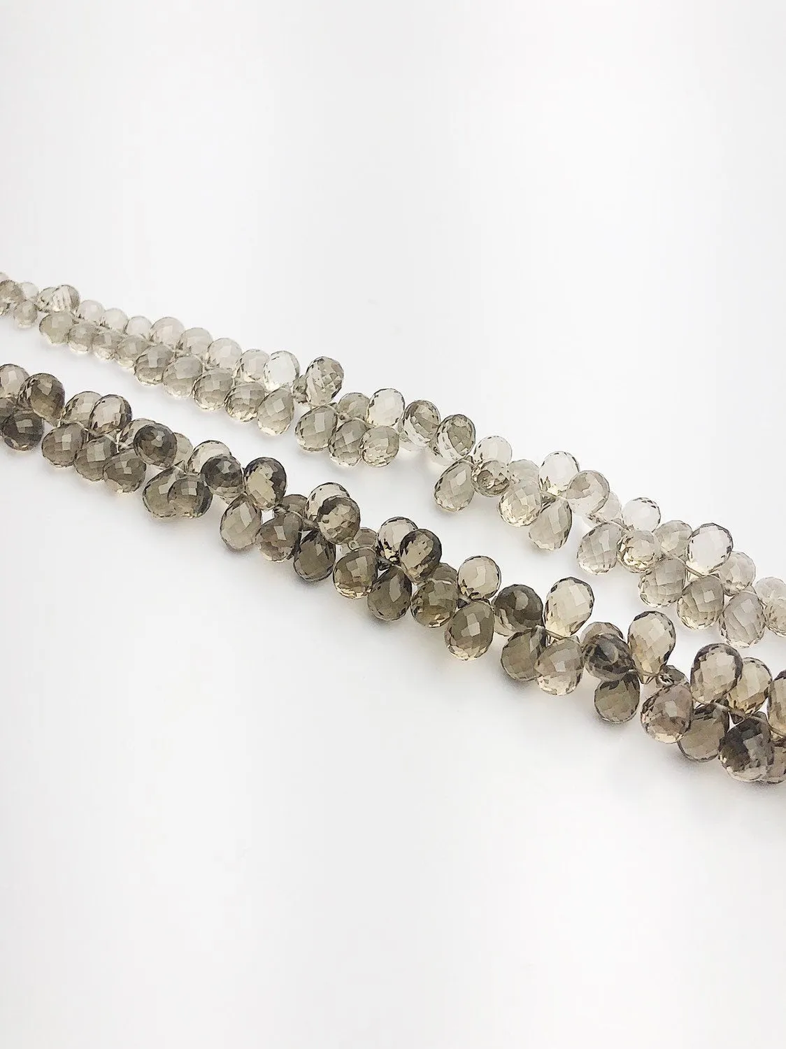 HALF OFF SALE - Smokey Quartz Faceted Drop Gemstone Beads, Full Strand, Semi Precious Gemstone, 8"