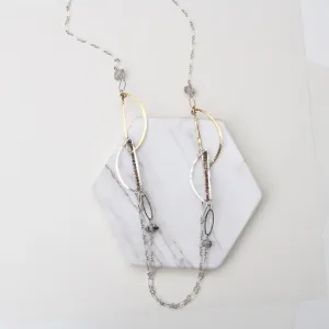 Hand Formed Brass and Sterling Silver Herkimer Diamond Necklace