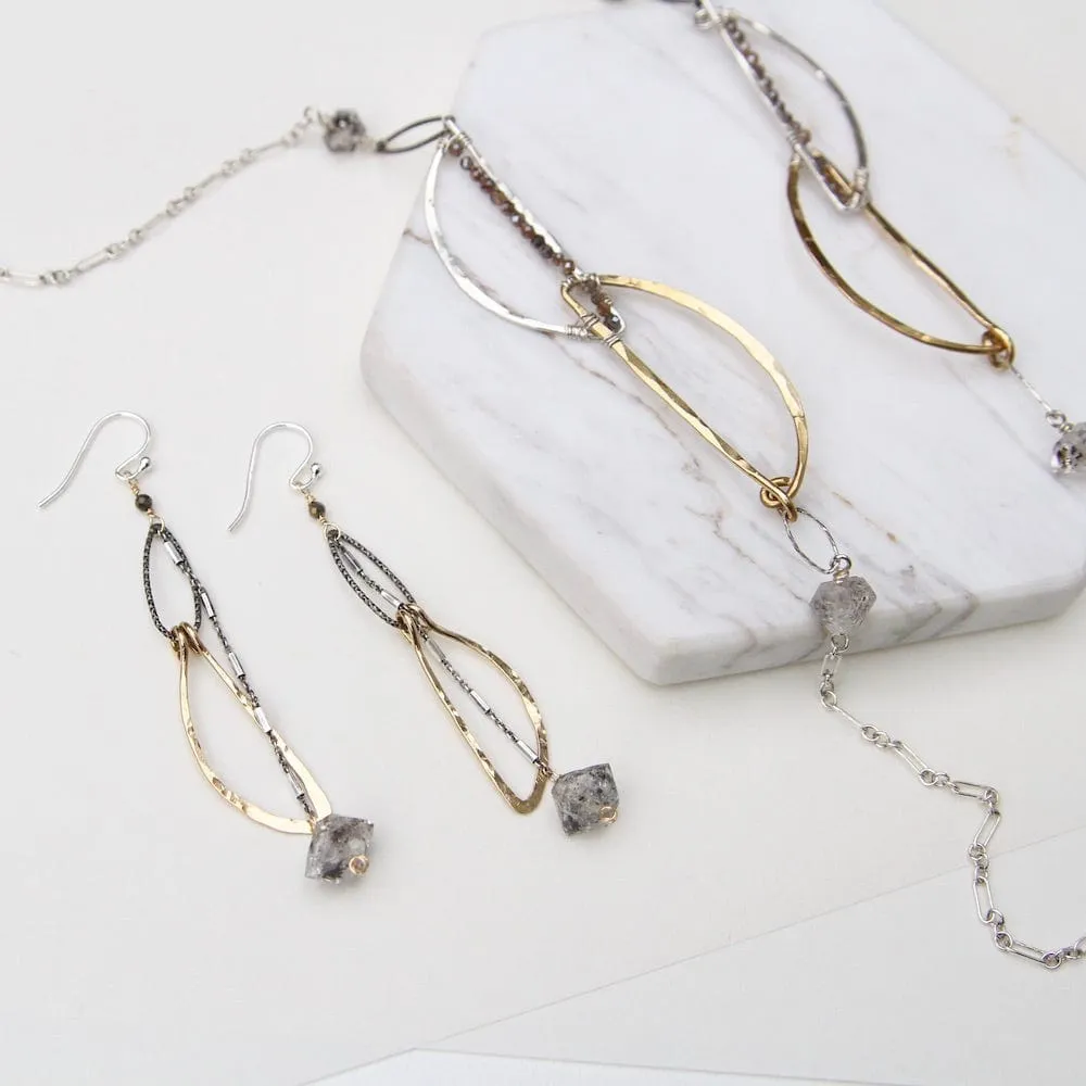 Hand Formed Brass and Sterling Silver Herkimer Diamond Necklace