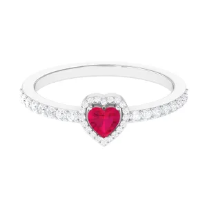 Heart Shape Ruby and Diamond Halo Engagement Ring