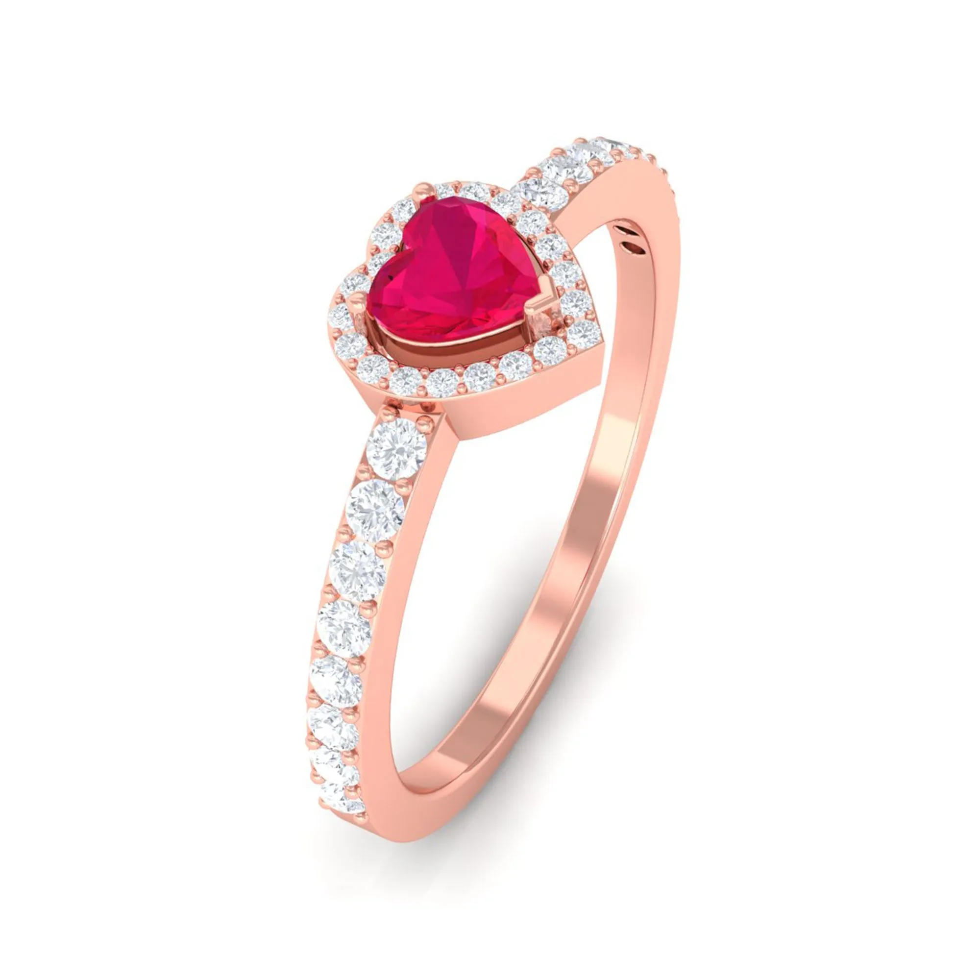 Heart Shape Ruby and Diamond Halo Engagement Ring