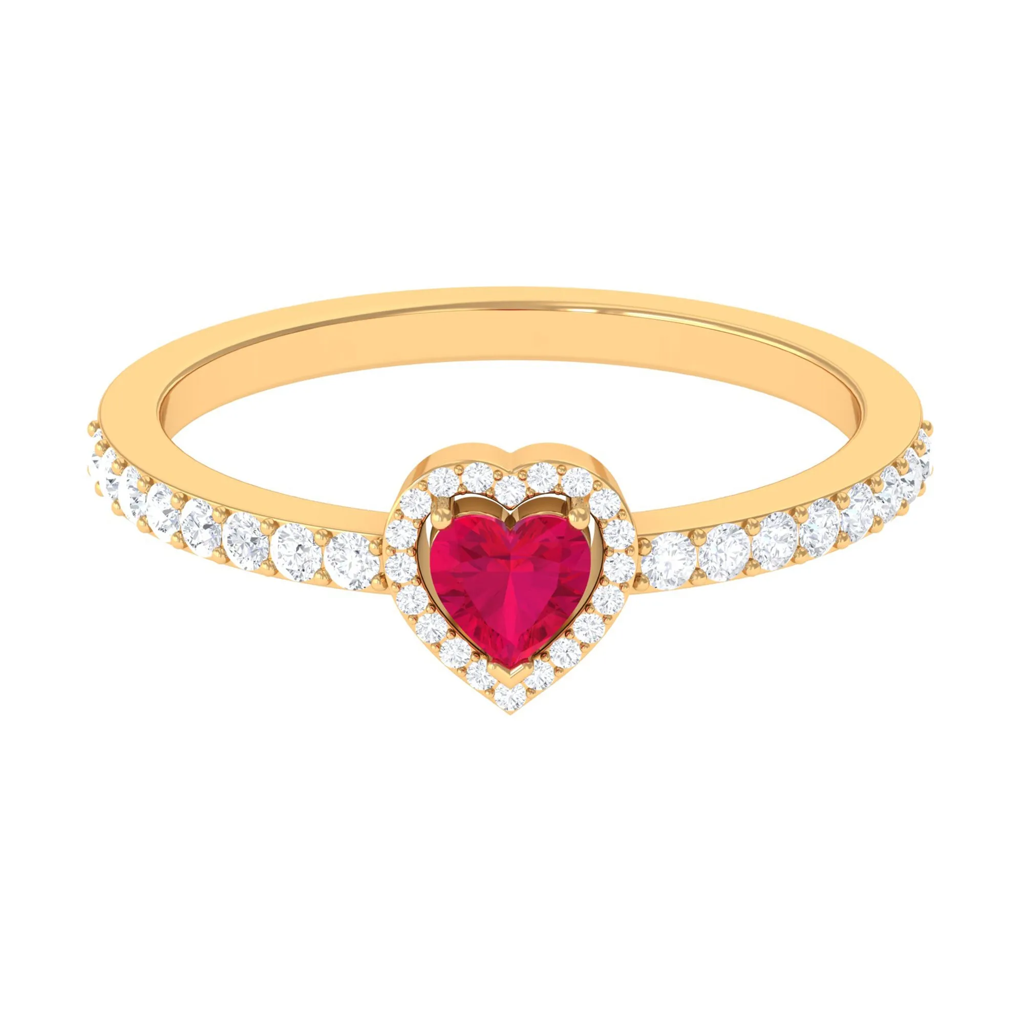 Heart Shape Ruby and Diamond Halo Engagement Ring