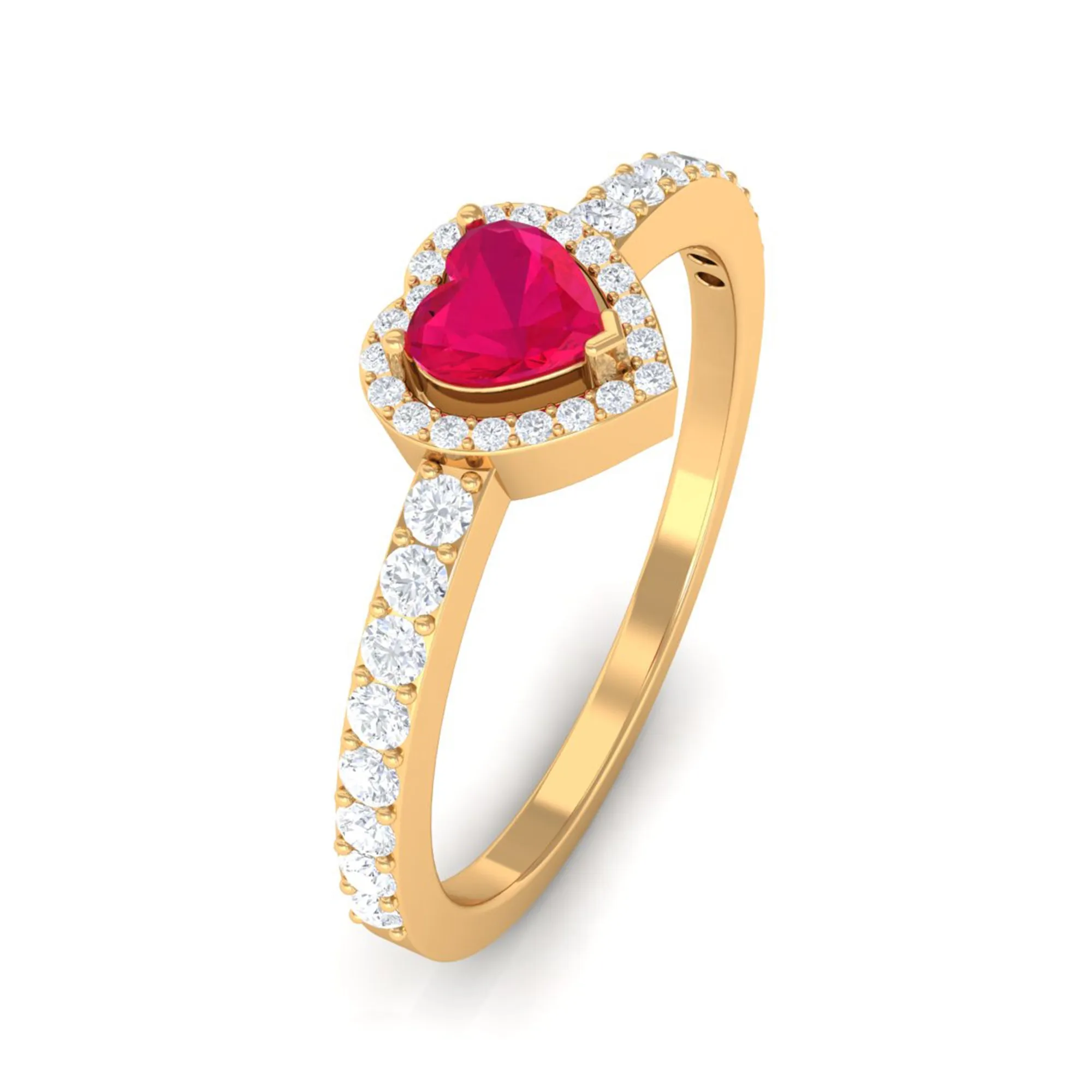 Heart Shape Ruby and Diamond Halo Engagement Ring