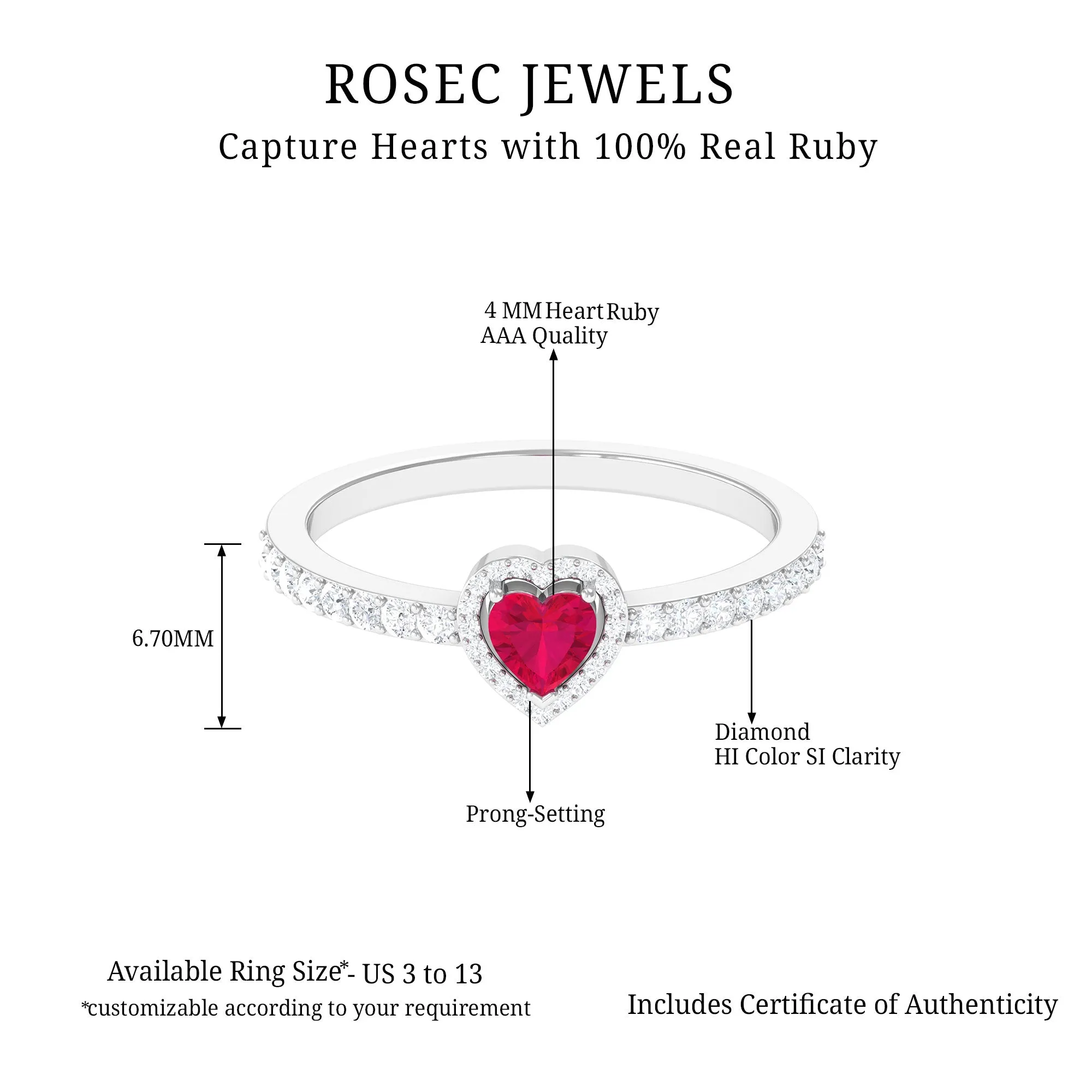 Heart Shape Ruby and Diamond Halo Engagement Ring