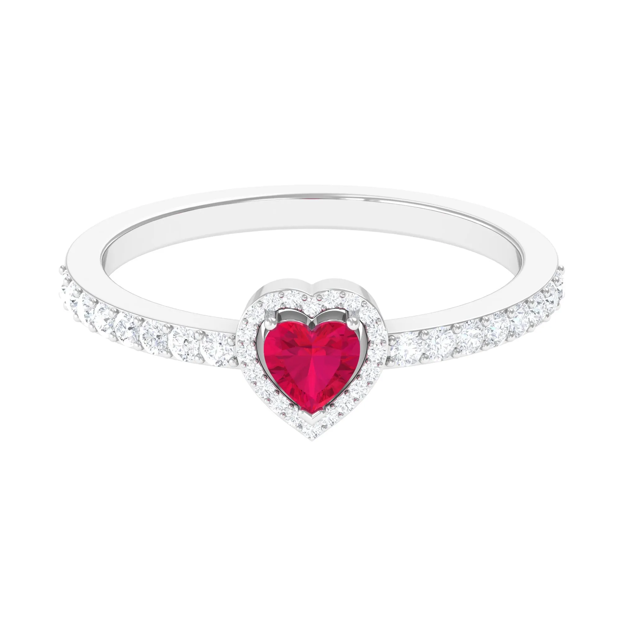 Heart Shape Ruby and Diamond Halo Engagement Ring