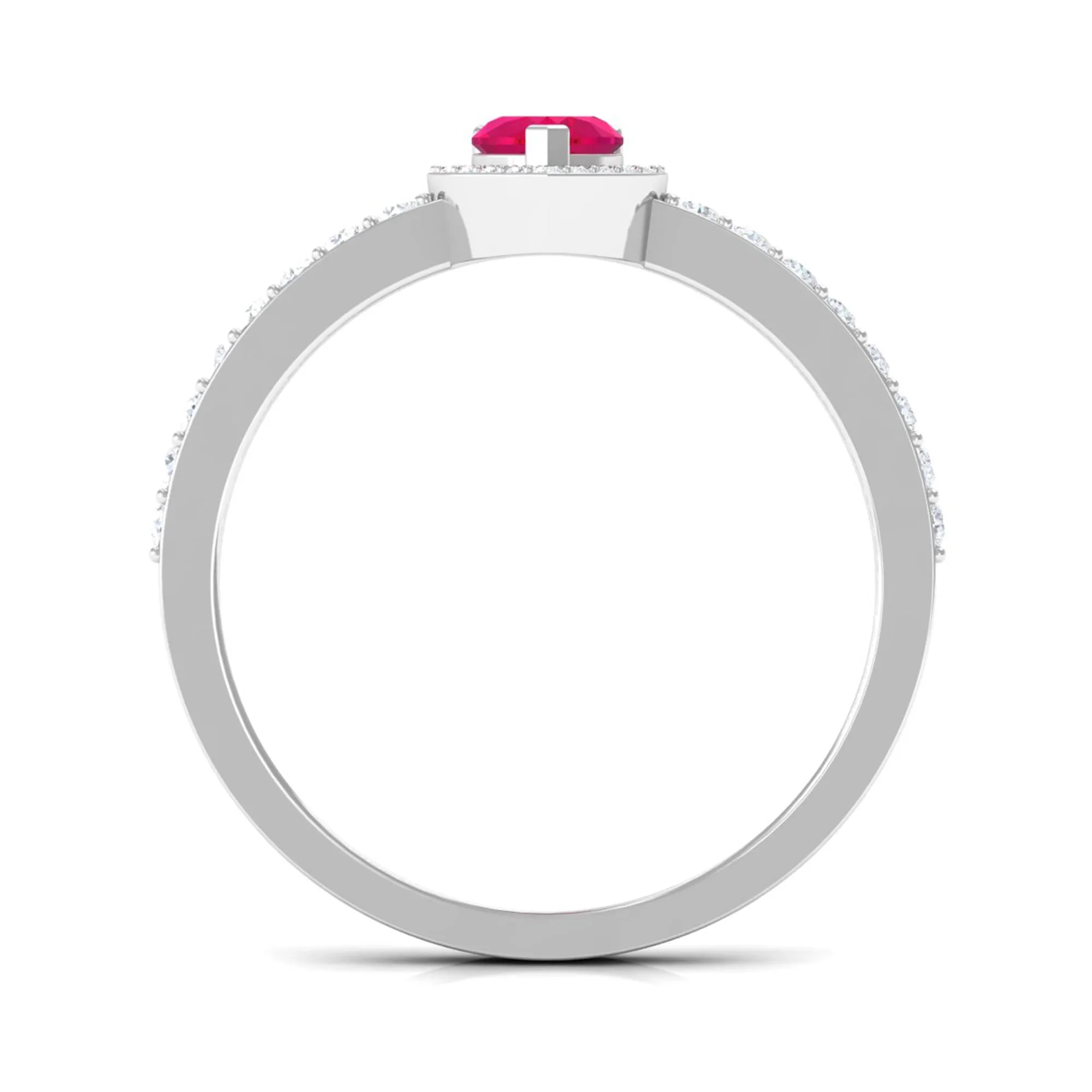Heart Shape Ruby and Diamond Halo Engagement Ring