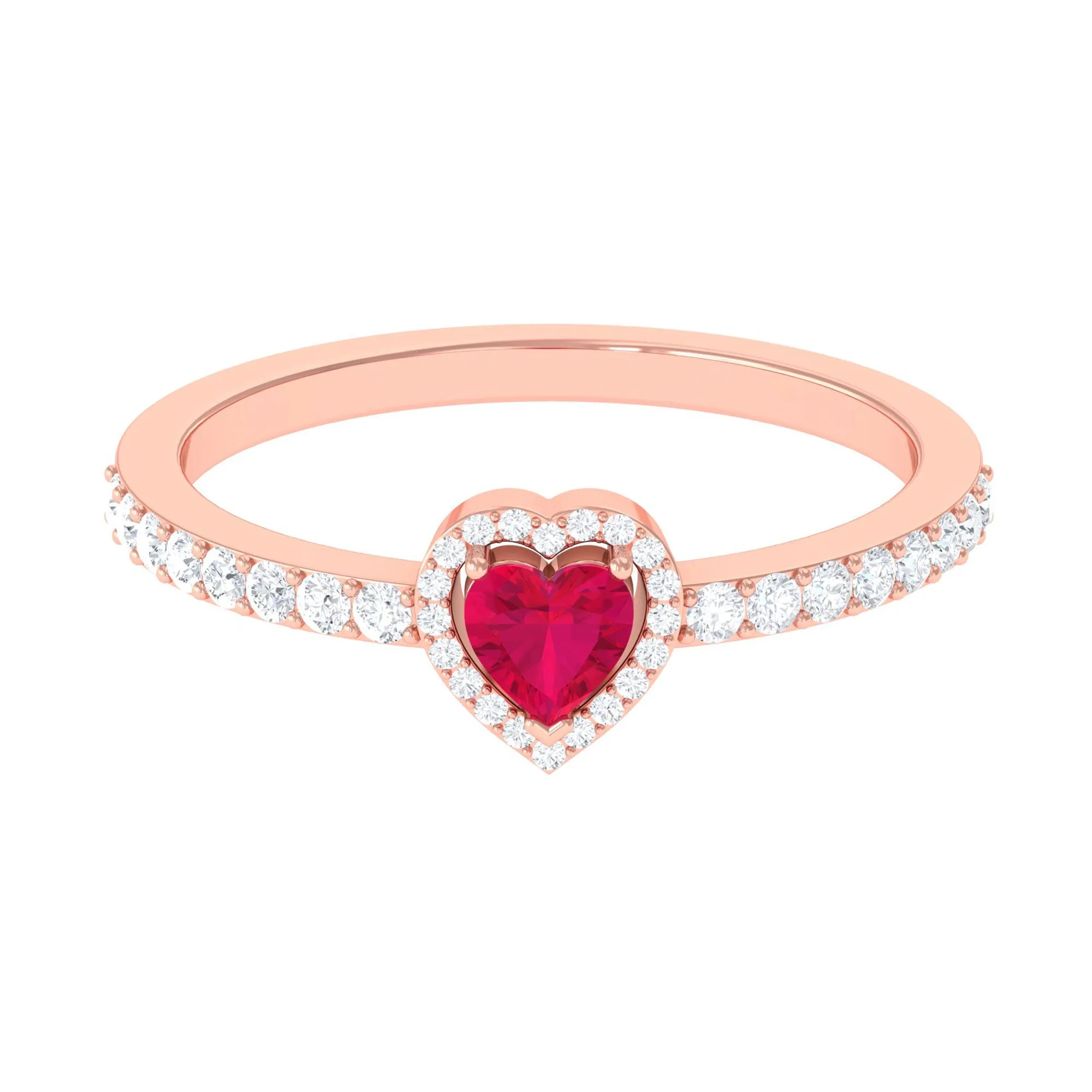 Heart Shape Ruby and Diamond Halo Engagement Ring