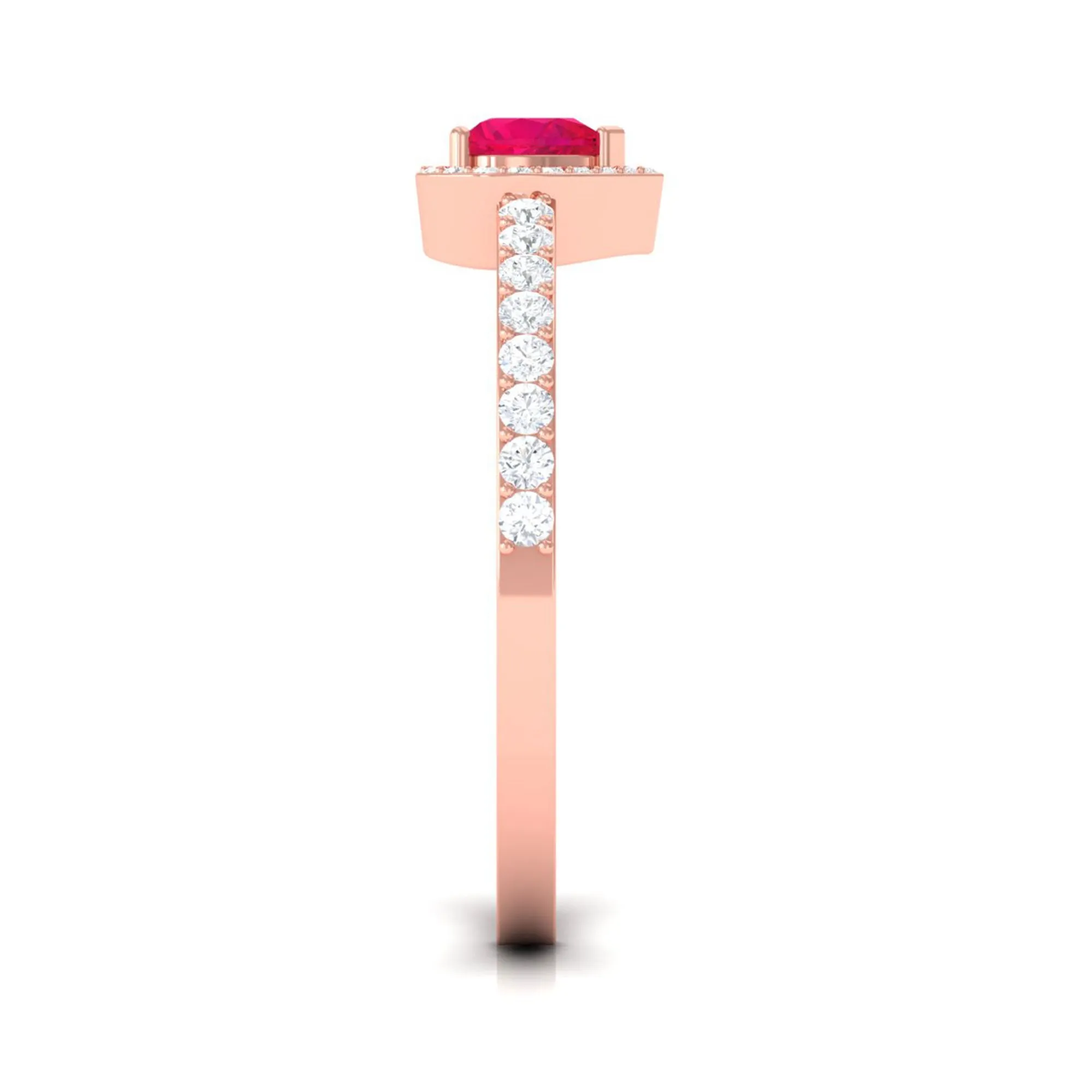 Heart Shape Ruby and Diamond Halo Engagement Ring