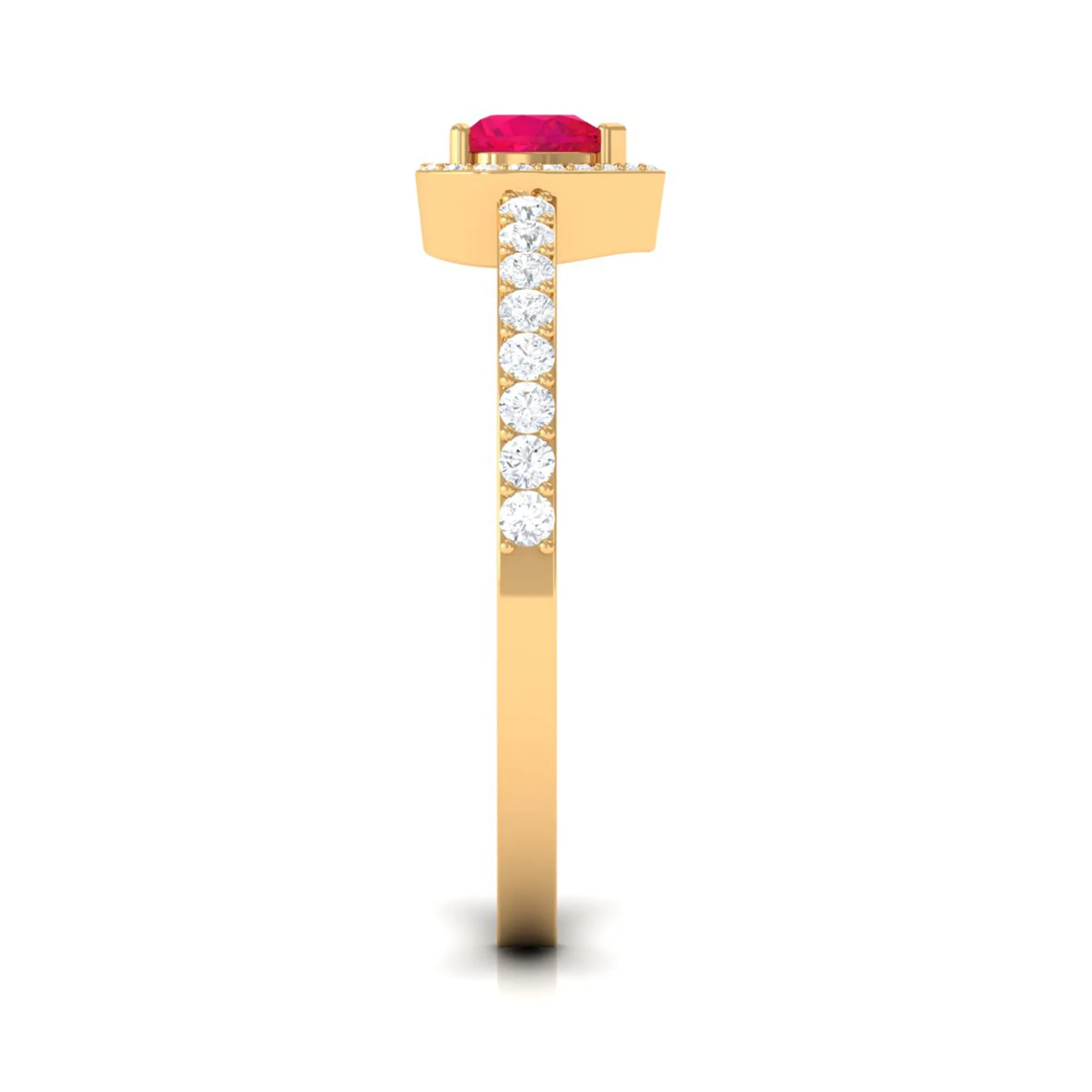 Heart Shape Ruby and Diamond Halo Engagement Ring