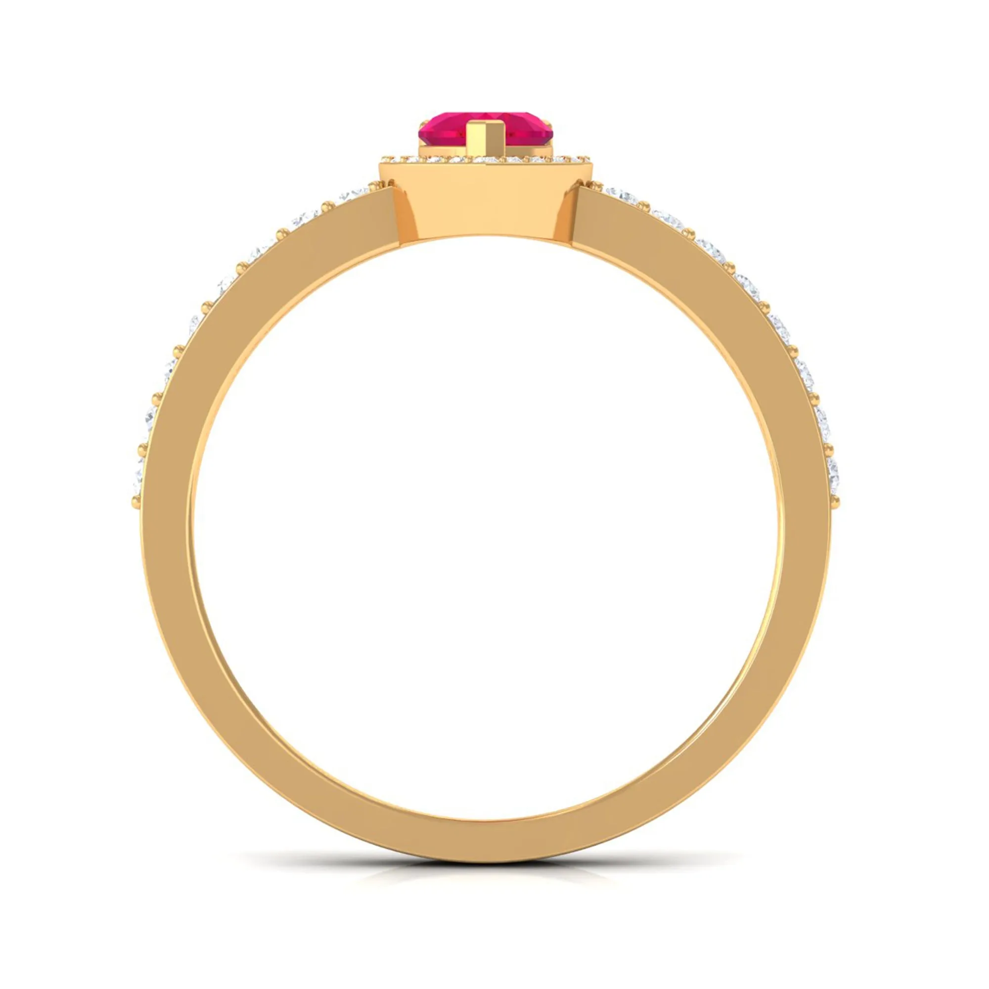 Heart Shape Ruby and Diamond Halo Engagement Ring