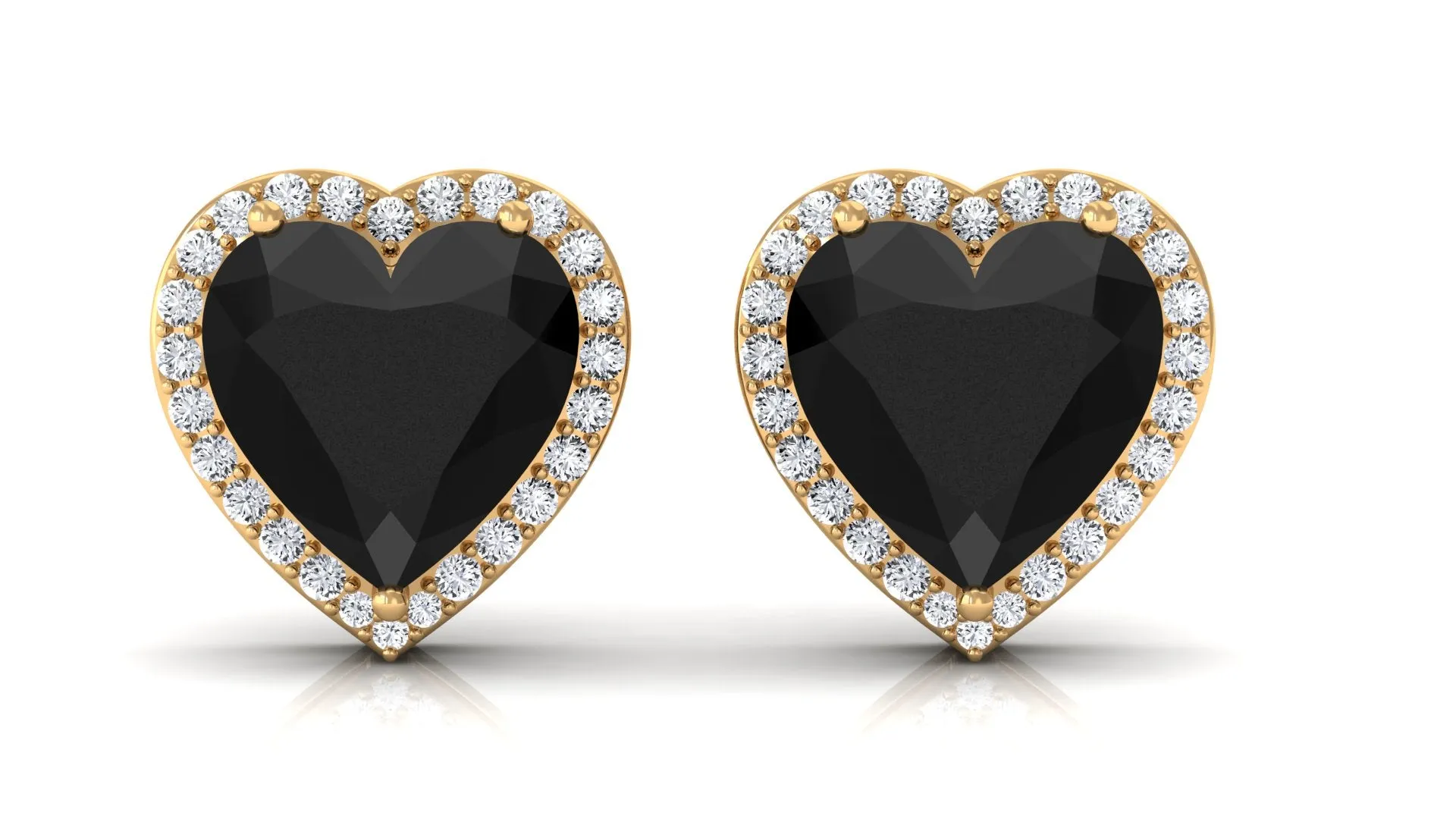 Heart Shaped Black Spinel Stud Earrings With Diamond Halo