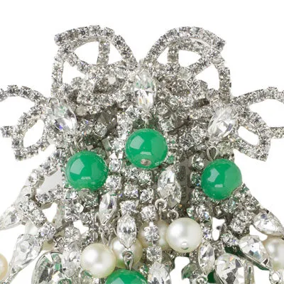 Jade Bead, Pearl & Diamanté Dangle Brooch