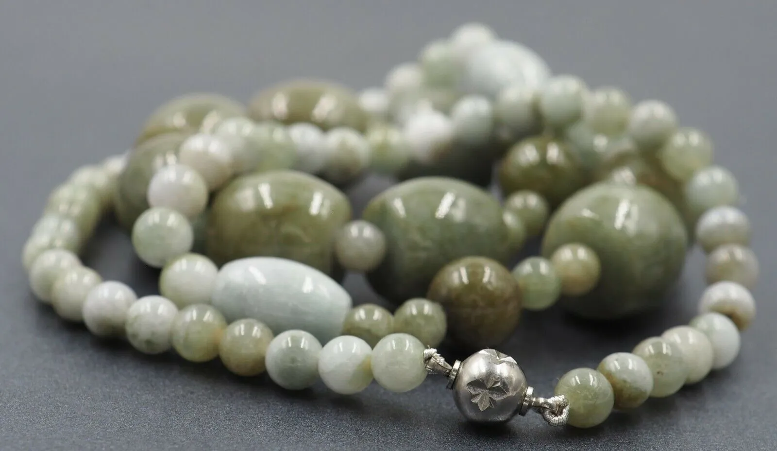 Jade Beaded Necklace with Silver Clasp