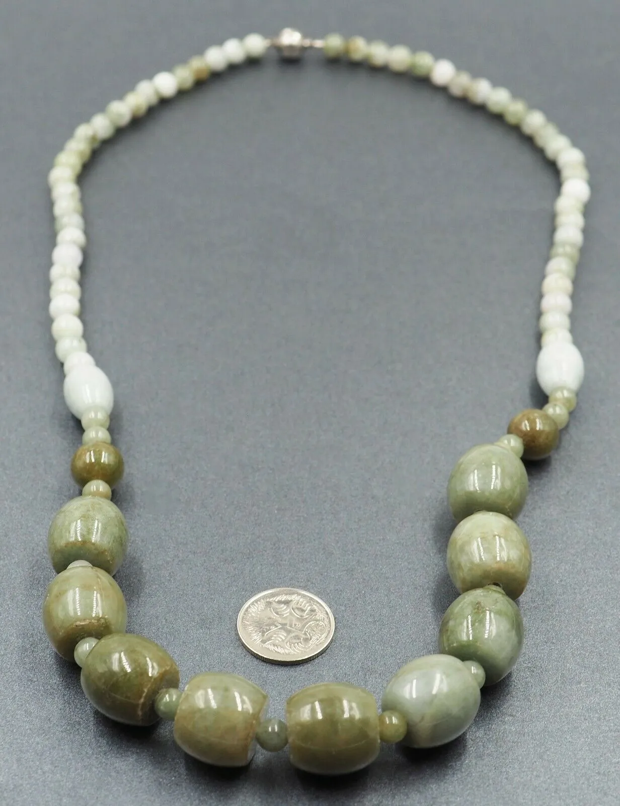 Jade Beaded Necklace with Silver Clasp