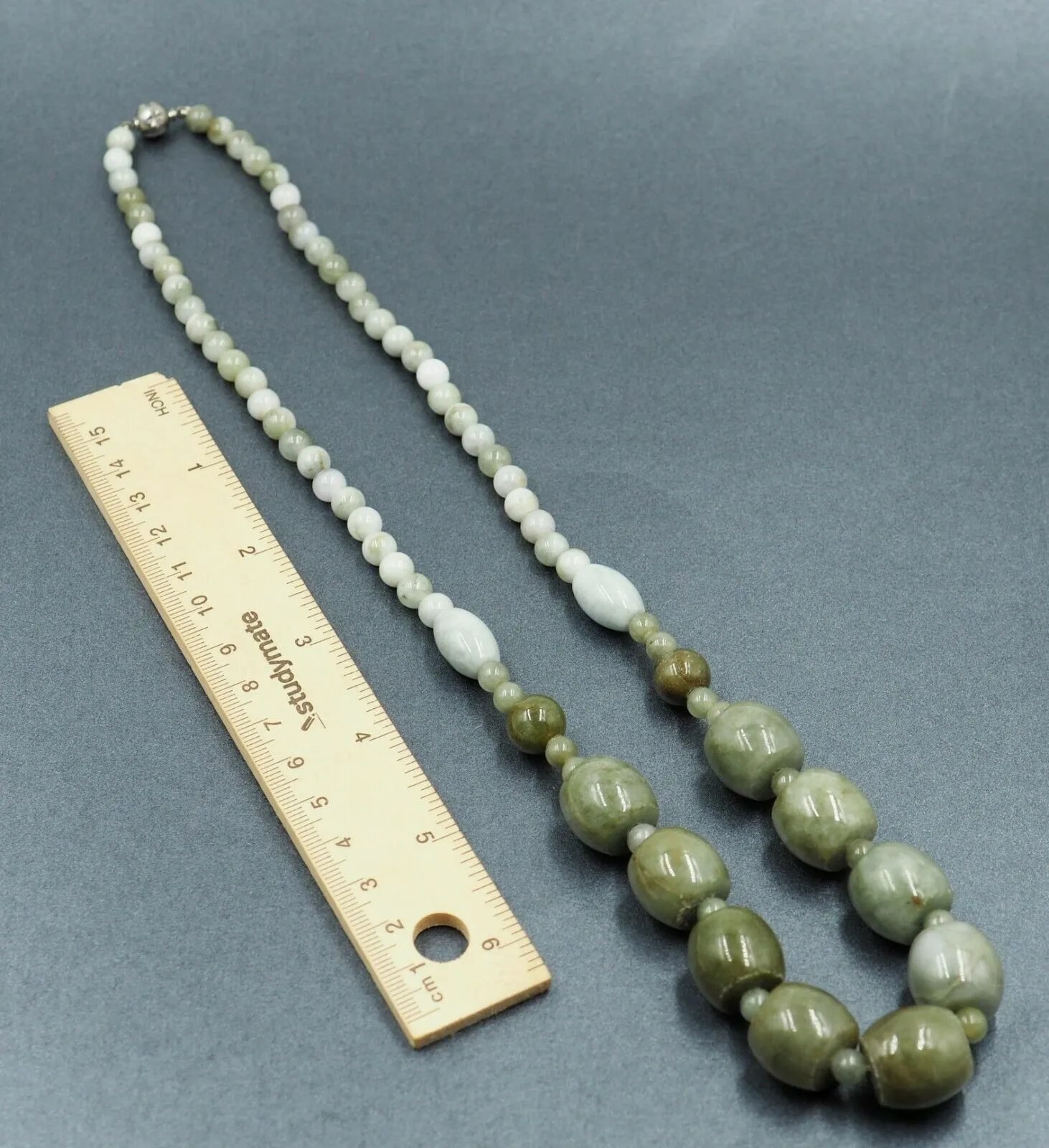 Jade Beaded Necklace with Silver Clasp