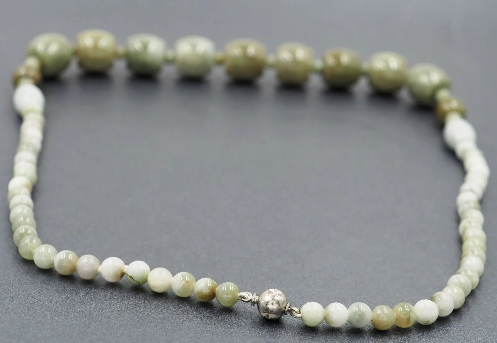 Jade Beaded Necklace with Silver Clasp