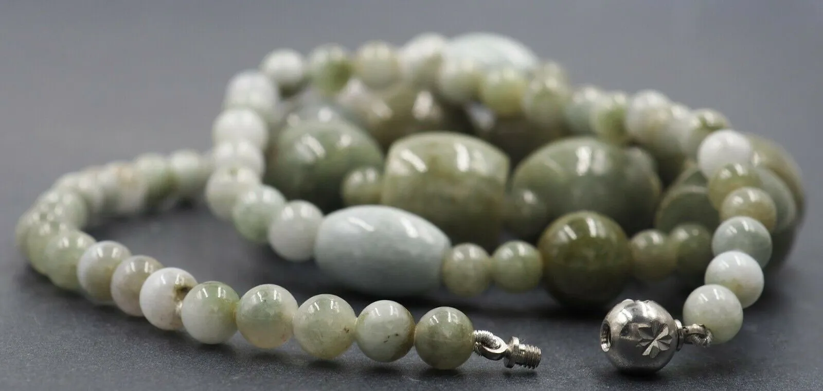 Jade Beaded Necklace with Silver Clasp