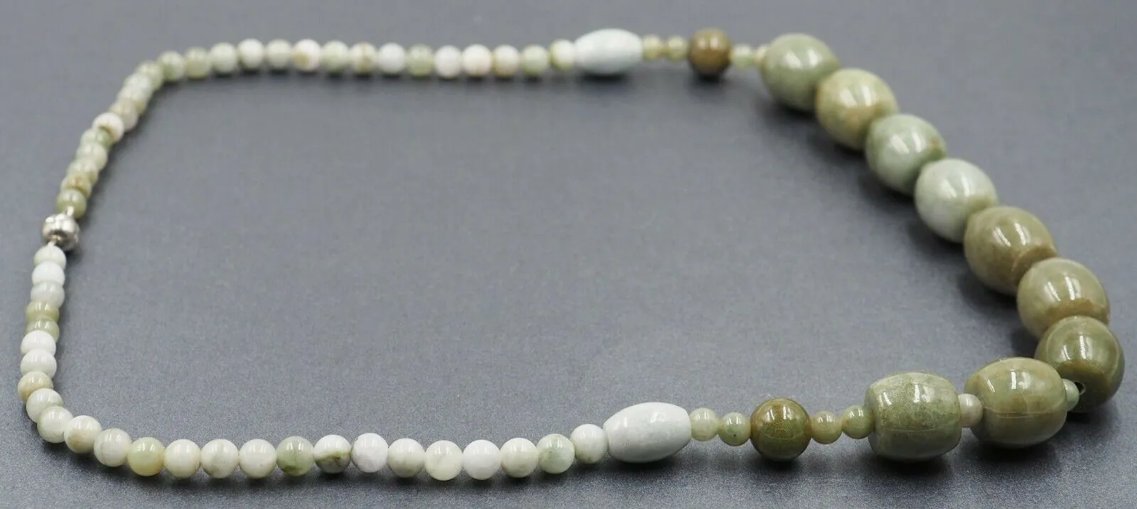 Jade Beaded Necklace with Silver Clasp